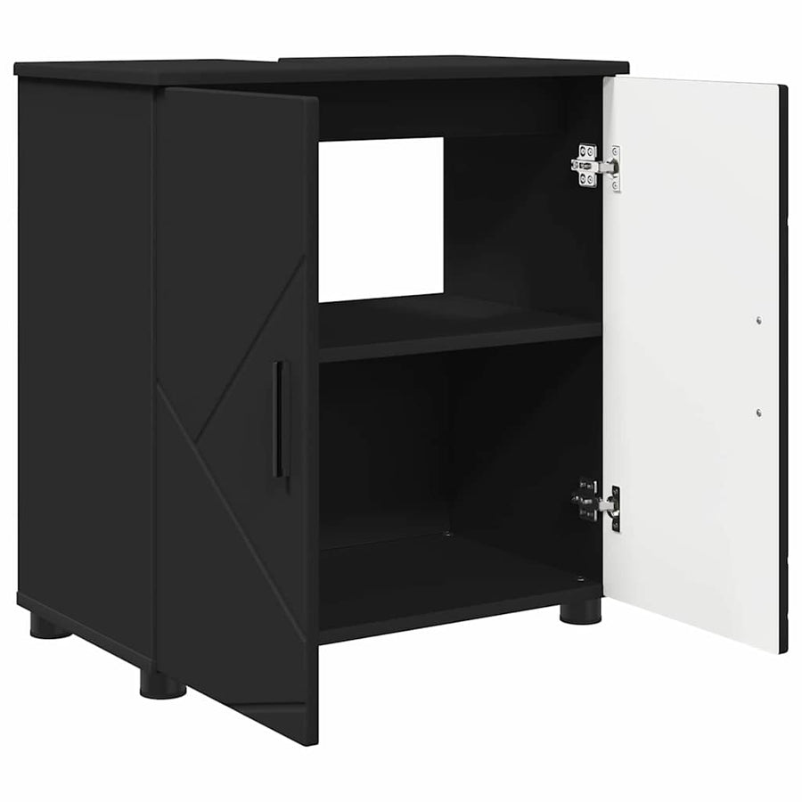Badkamermeubelset met lade 3 pcs Zwart Bewerkt hout & Metaal