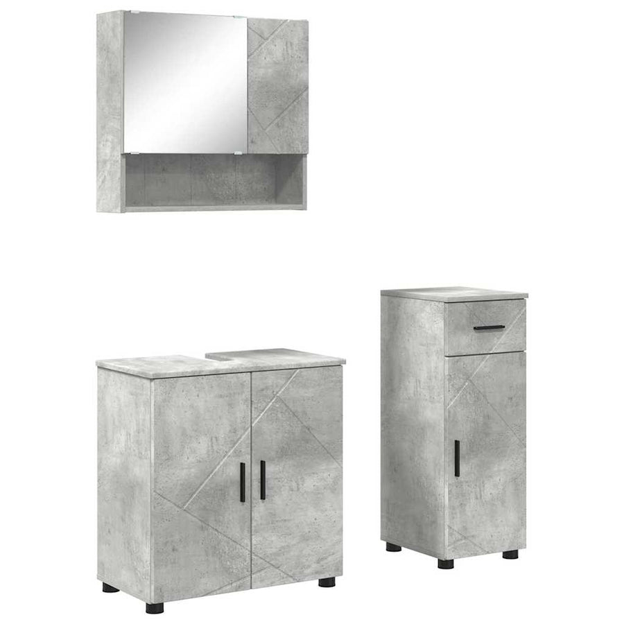 Badkamermeubelset 3 pcs Beton Grijs Bewerkt hout & Metaal