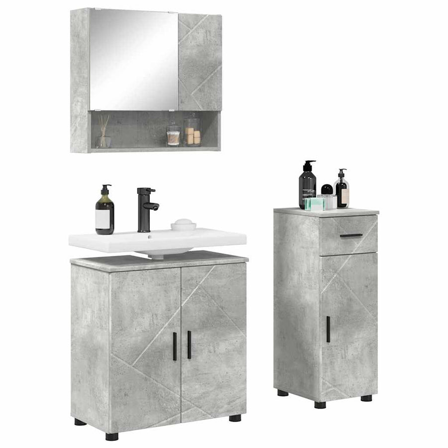 Badkamermeubelset 3 pcs Beton Grijs Bewerkt hout & Metaal