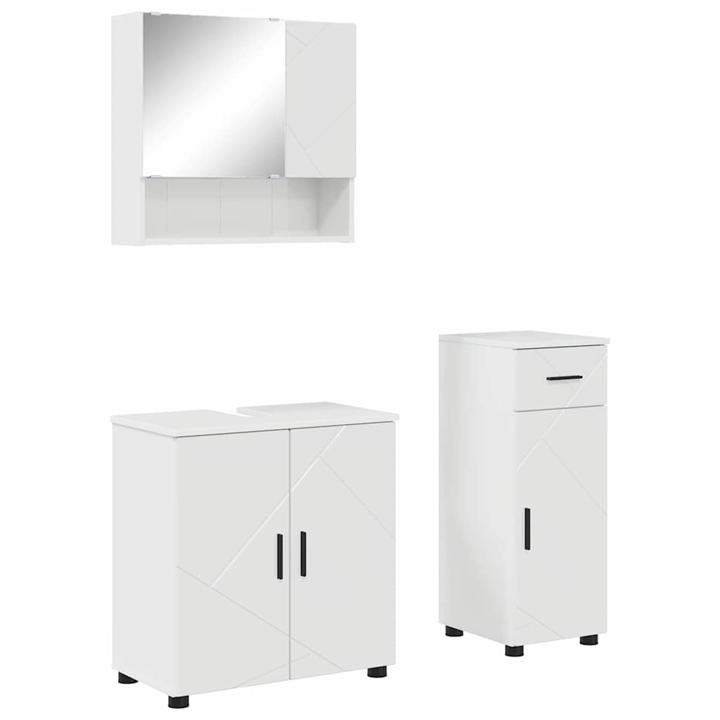 Badkamermeubelset 3 pcs Hoogglans wit Bewerkt hout & Metaal