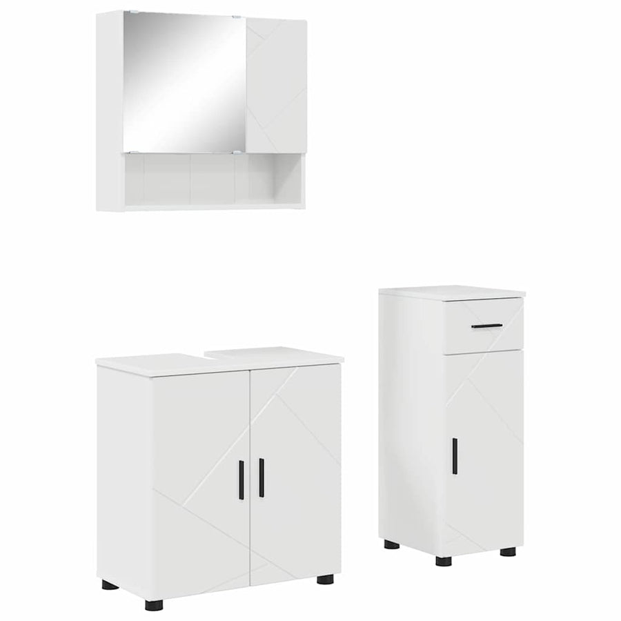 Badkamermeubelset 3 pcs Hoogglans wit Bewerkt hout & Metaal
