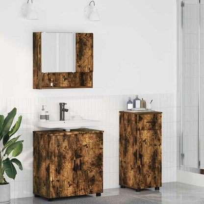 Badkamermeubelset 3 pcs Gerookt eiken Bewerkt hout & Metaal