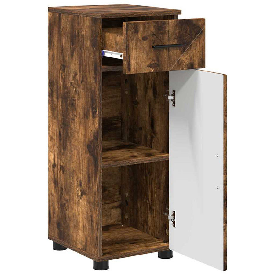 Badkamermeubelset 3 pcs Gerookt eiken Bewerkt hout & Metaal