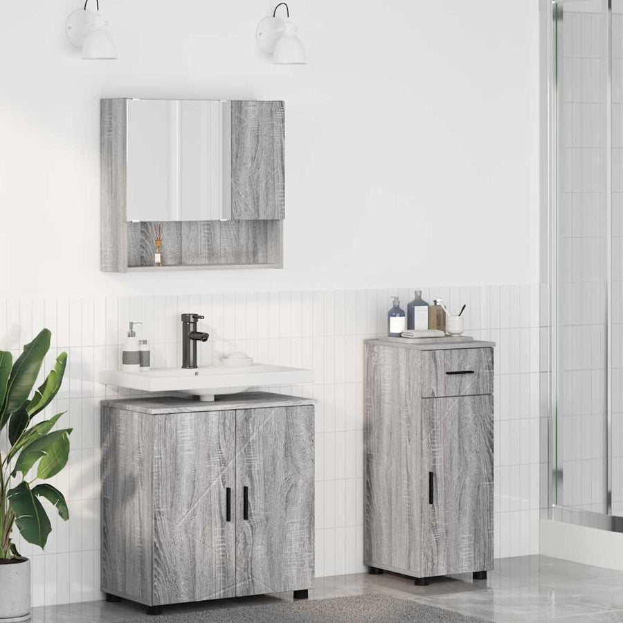 Badkamermeubelset 3 pcs Grijs Sonoma Bewerkt hout & Metaal