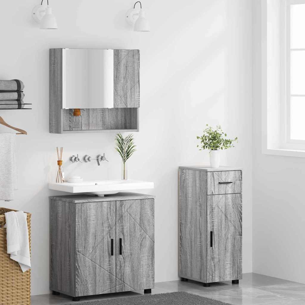 Badkamermeubelset 3 pcs Grijs Sonoma Bewerkt hout & Metaal