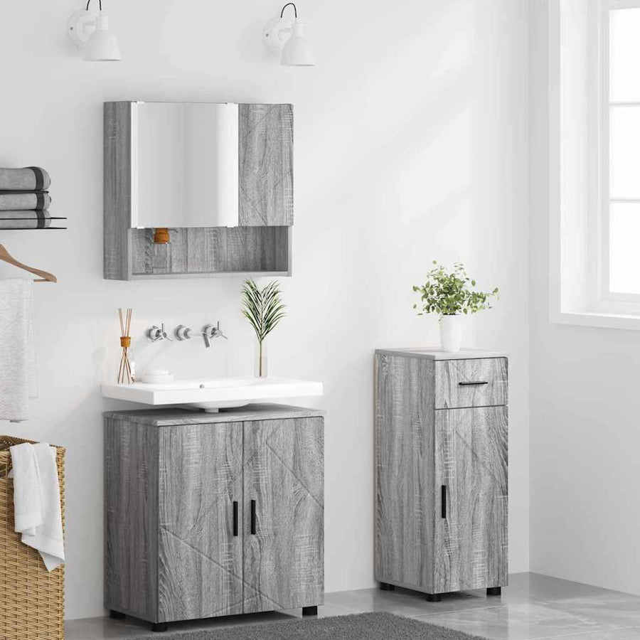 Badkamermeubelset 3 pcs Grijs Sonoma Bewerkt hout & Metaal