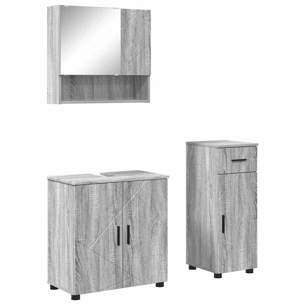 Badkamermeubelset 3 pcs Grijs Sonoma Bewerkt hout & Metaal