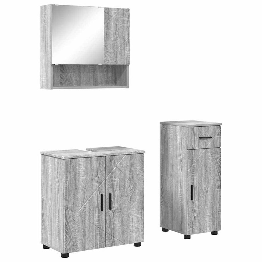 Badkamermeubelset 3 pcs Grijs Sonoma Bewerkt hout & Metaal