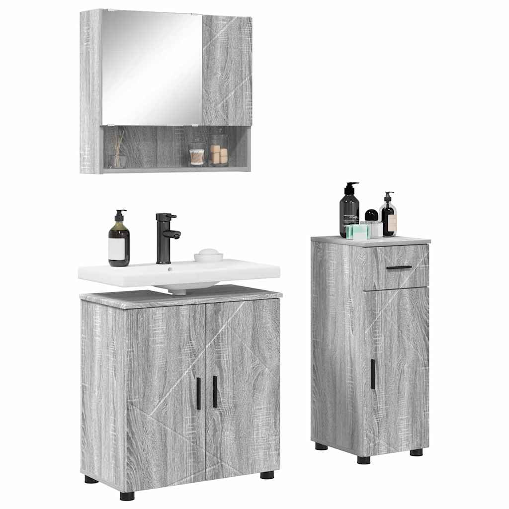 Badkamermeubelset 3 pcs Grijs Sonoma Bewerkt hout & Metaal