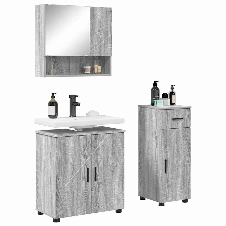 Badkamermeubelset 3 pcs Grijs Sonoma Bewerkt hout & Metaal