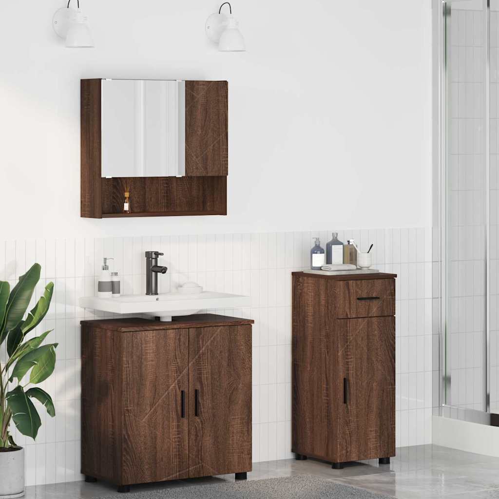 Badkamermeubelset 3 pcs Bruin Eiken Bewerkt hout & Metaal
