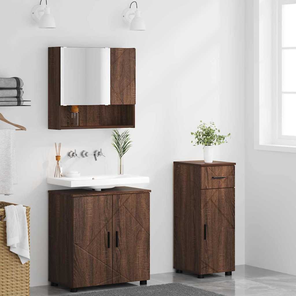 Badkamermeubelset 3 pcs Bruin Eiken Bewerkt hout & Metaal