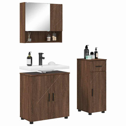 Badkamermeubelset 3 pcs Bruin Eiken Bewerkt hout & Metaal