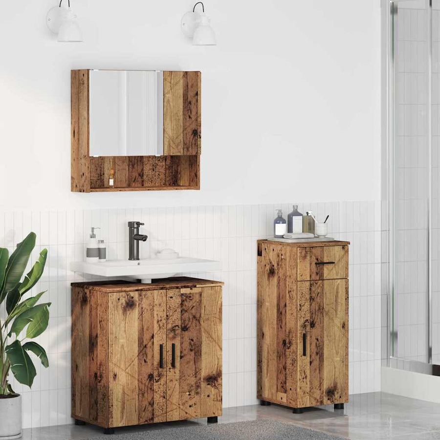 Badkamermeubelset met lade 3 pcs Oud Hout Bewerkt hout & Metaal