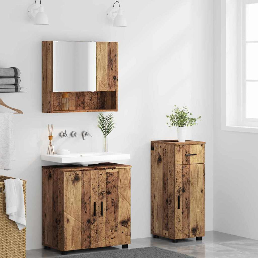 Badkamermeubelset met lade 3 pcs Oud Hout Bewerkt hout & Metaal