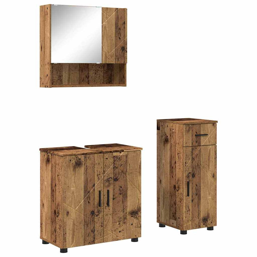 Badkamermeubelset met lade 3 pcs Oud Hout Bewerkt hout & Metaal