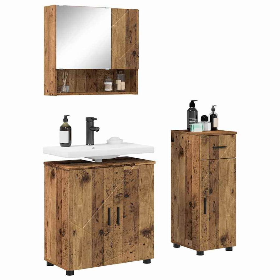 Badkamermeubelset met lade 3 pcs Oud Hout Bewerkt hout & Metaal