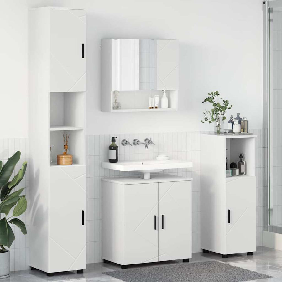 Badkamermeubelset met opslag 4 pcs Wit Bewerkt hout & Metaal