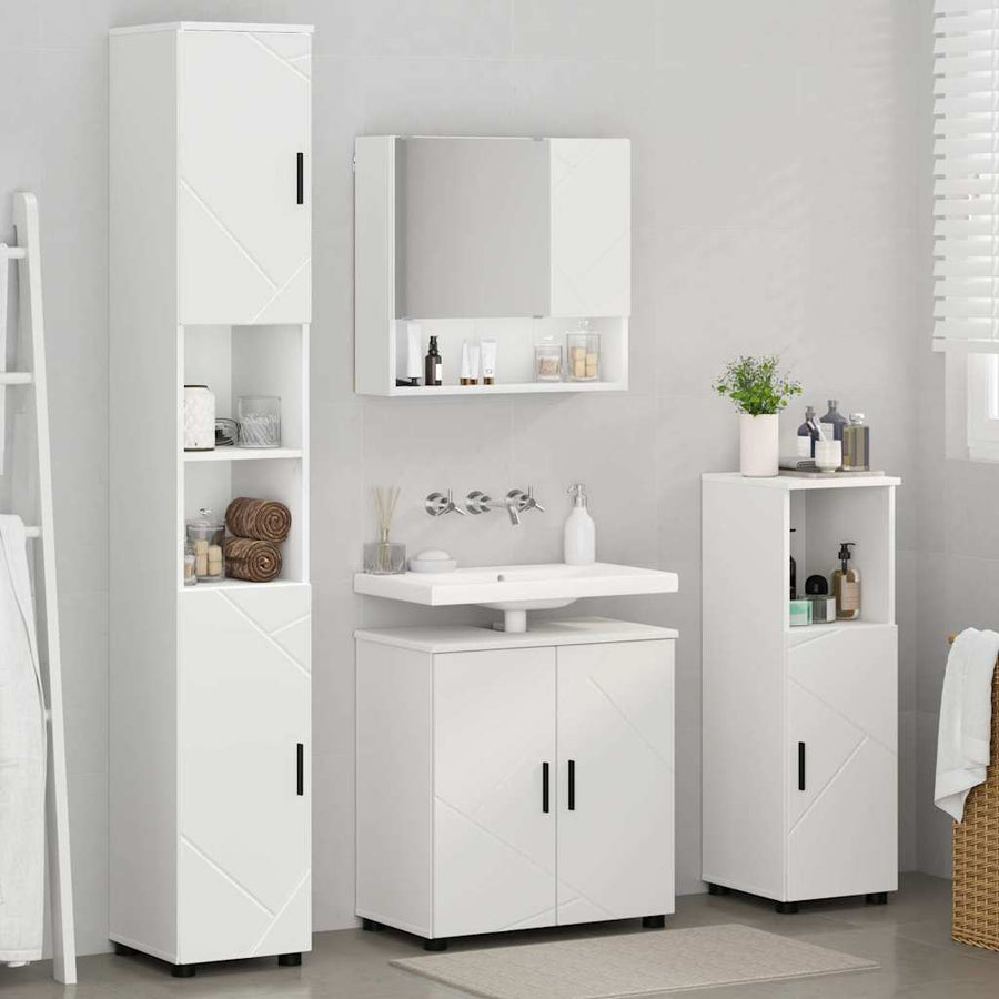 Badkamermeubelset met opslag 4 pcs Wit Bewerkt hout & Metaal