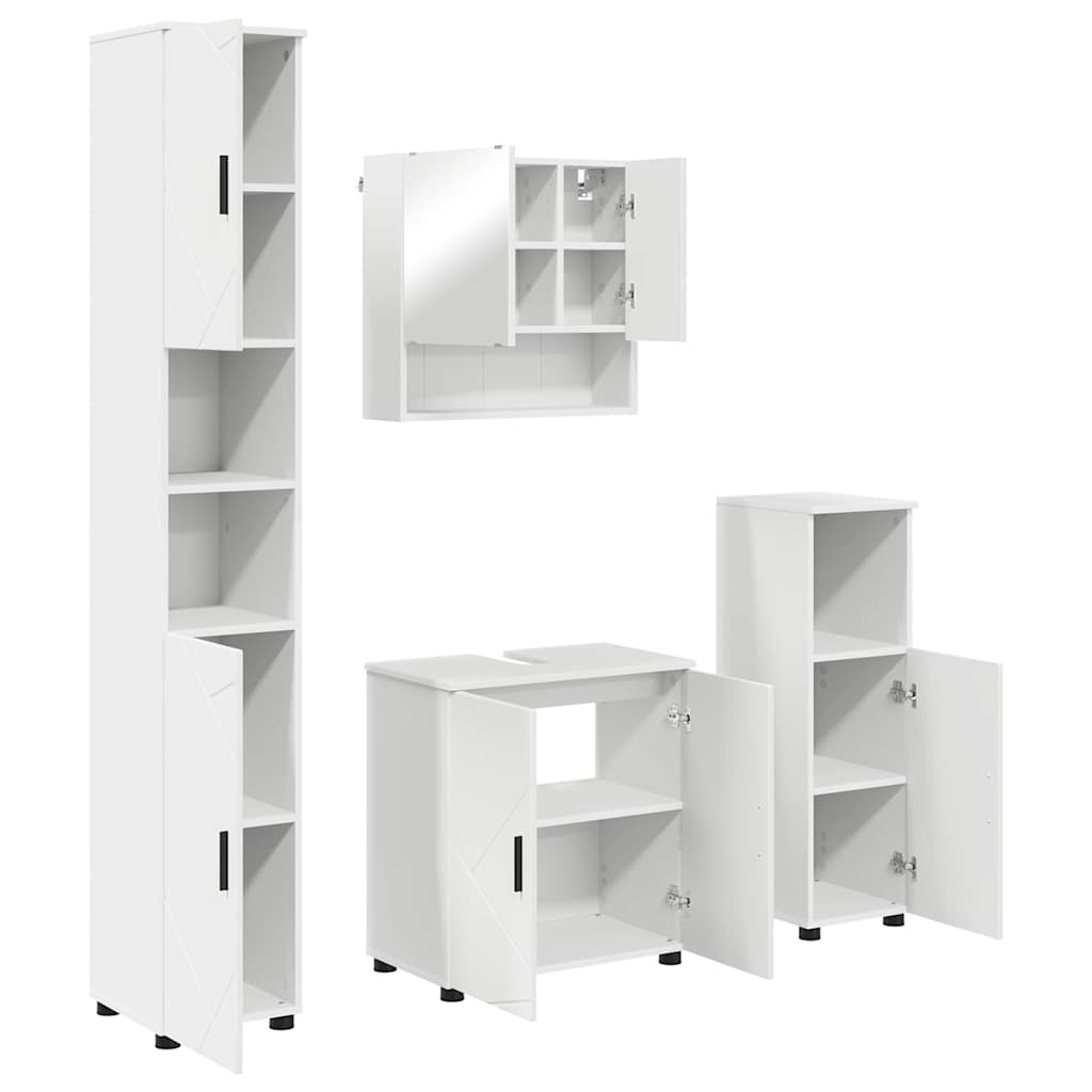 Badkamermeubelset met opslag 4 pcs Wit Bewerkt hout & Metaal