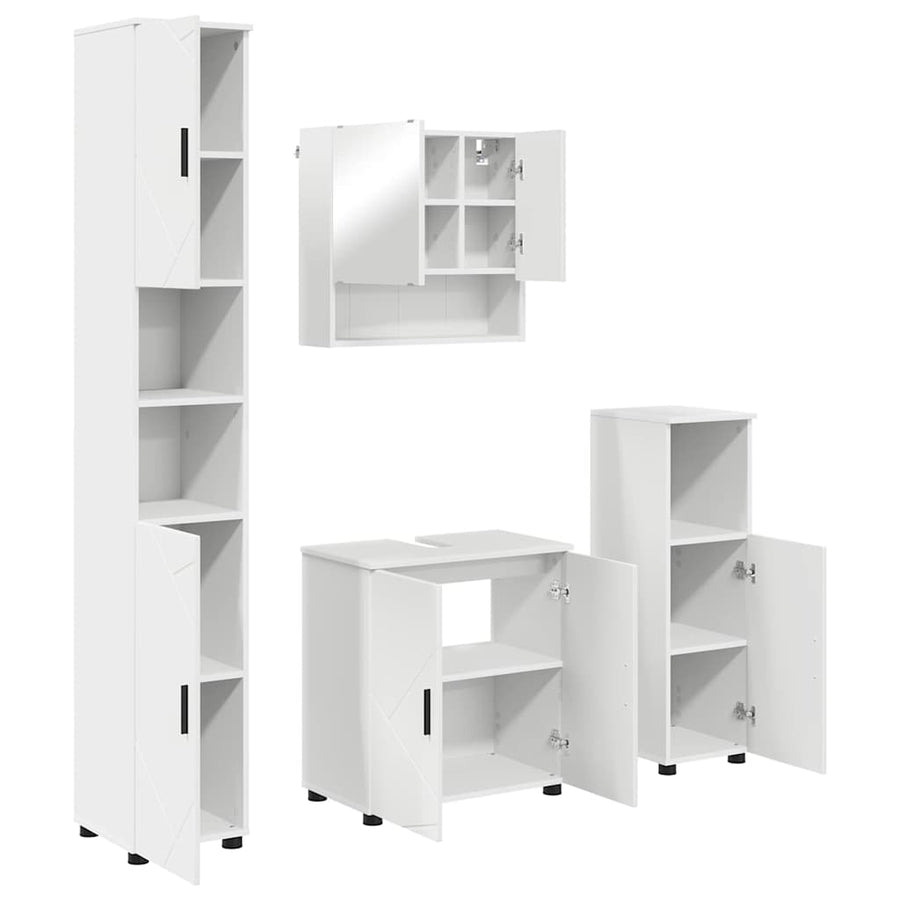 Badkamermeubelset met opslag 4 pcs Wit Bewerkt hout & Metaal
