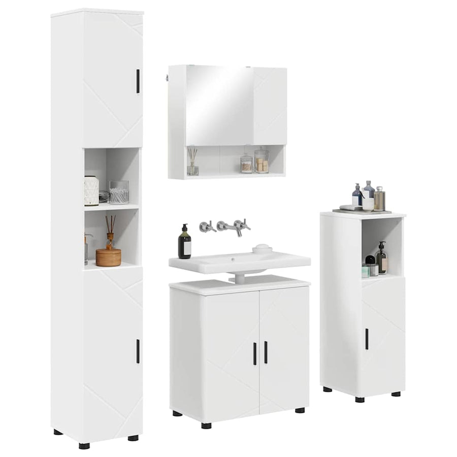 Badkamermeubelset met opslag 4 pcs Wit Bewerkt hout & Metaal