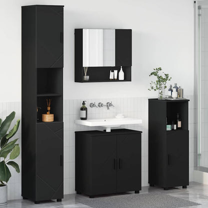 Badkamermeubelset met opslag 4 pcs Zwart Bewerkt hout & Metaal