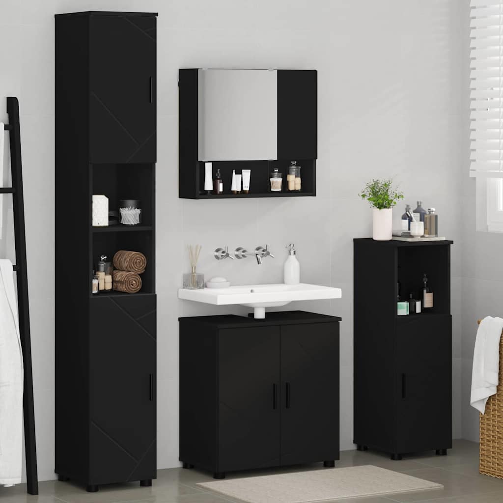 Badkamermeubelset met opslag 4 pcs Zwart Bewerkt hout & Metaal