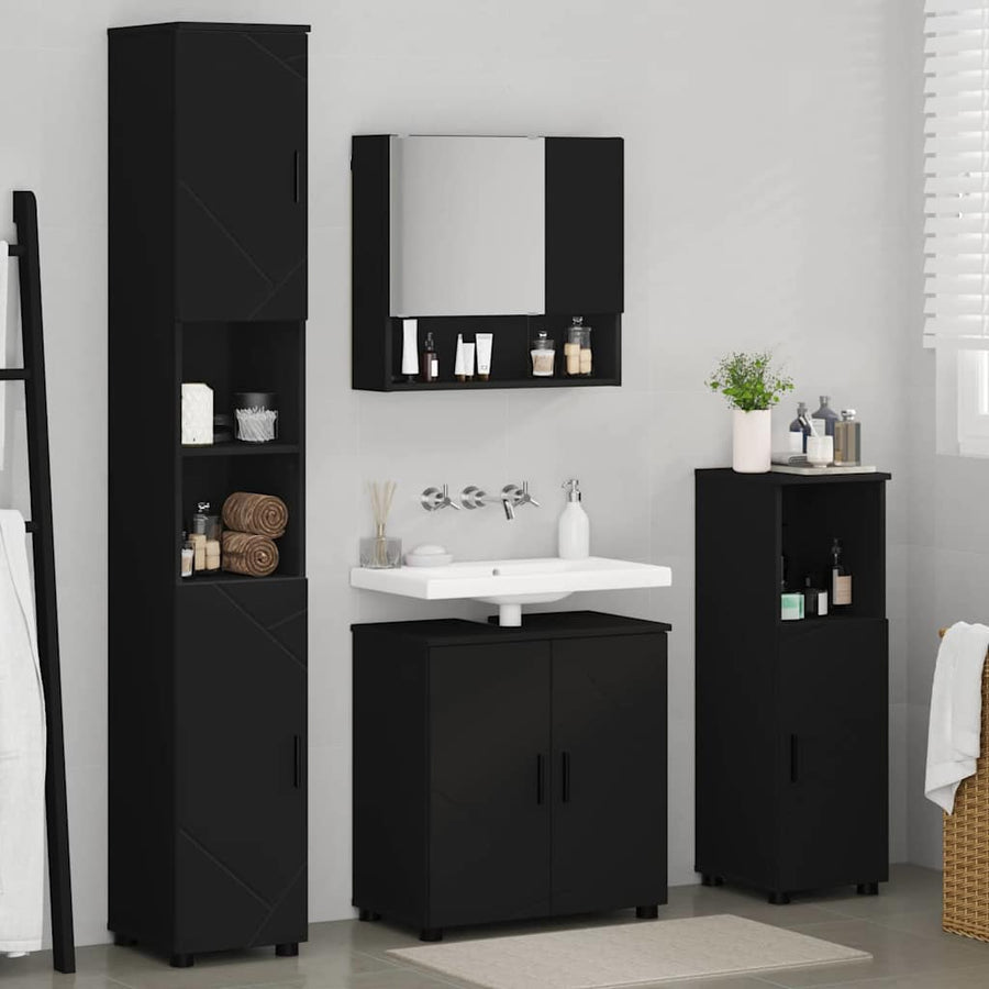 Badkamermeubelset met opslag 4 pcs Zwart Bewerkt hout & Metaal