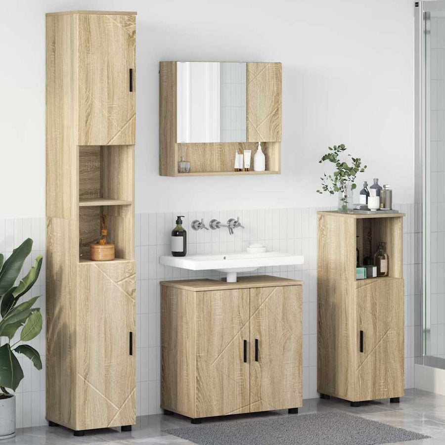 Badkamermeubelset 4 pcs Sonoma Eiken Bewerkt hout & Metaal