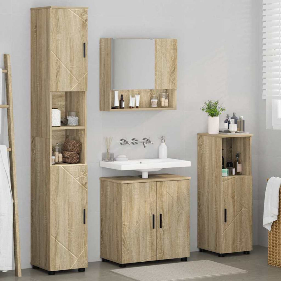 Badkamermeubelset 4 pcs Sonoma Eiken Bewerkt hout & Metaal