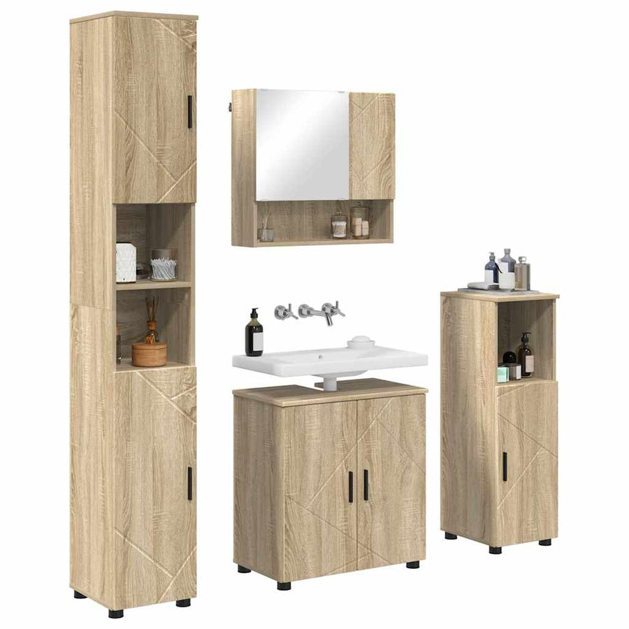 Badkamermeubelset 4 pcs Sonoma Eiken Bewerkt hout & Metaal