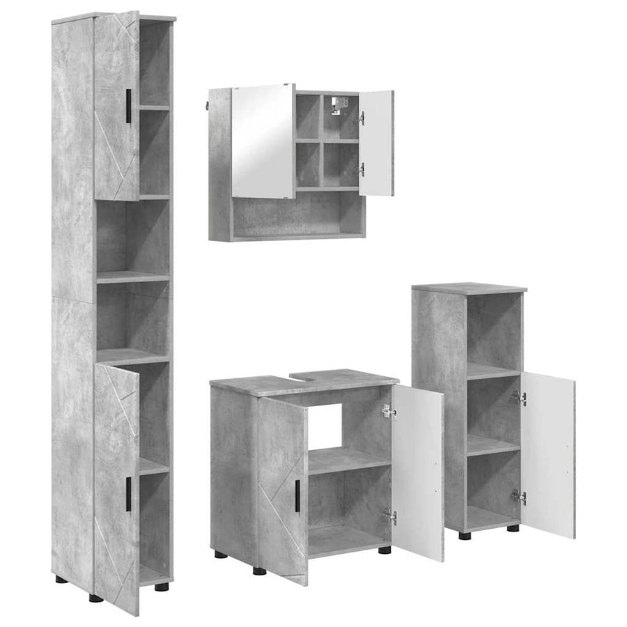 Badkamermeubelset 4 pcs Beton Grijs Bewerkt hout & Metaal