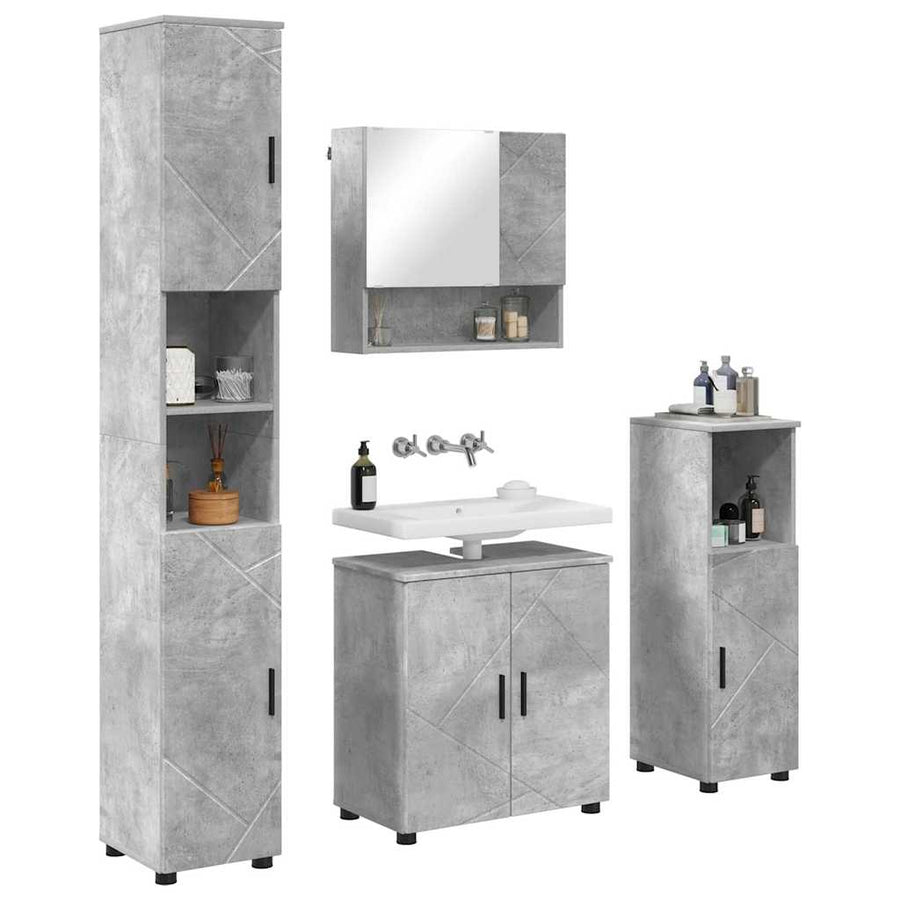 Badkamermeubelset 4 pcs Beton Grijs Bewerkt hout & Metaal