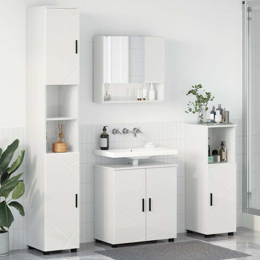 Badkamermeubelset 4 pcs Hoogglans wit Bewerkt hout & Metaal