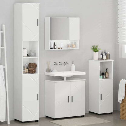 Badkamermeubelset 4 pcs Hoogglans wit Bewerkt hout & Metaal