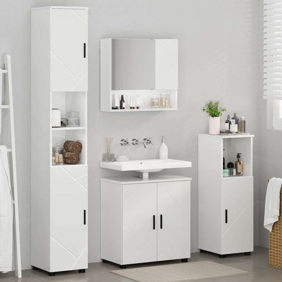 Badkamermeubelset 4 pcs Hoogglans wit Bewerkt hout & Metaal