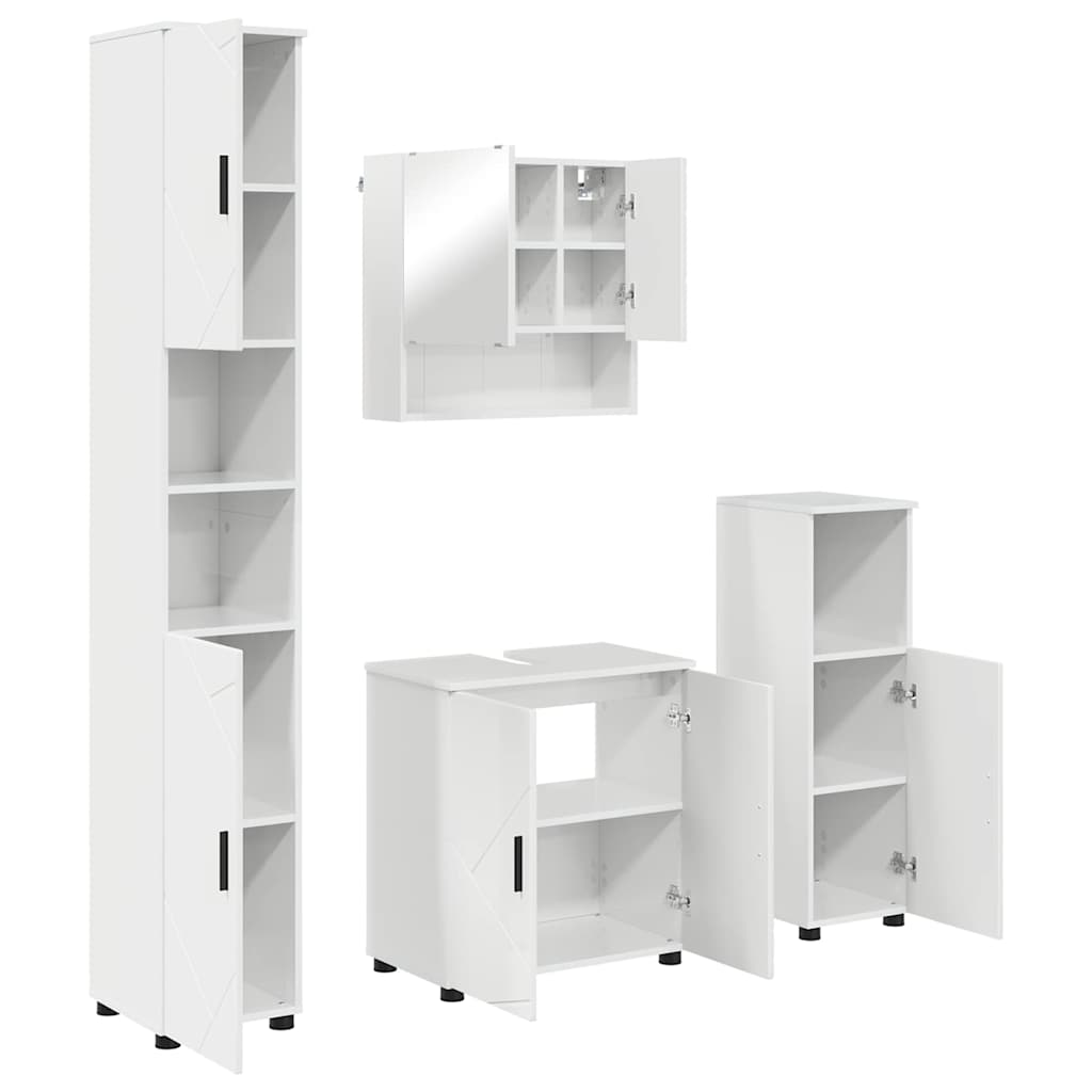 Badkamermeubelset 4 pcs Hoogglans wit Bewerkt hout & Metaal