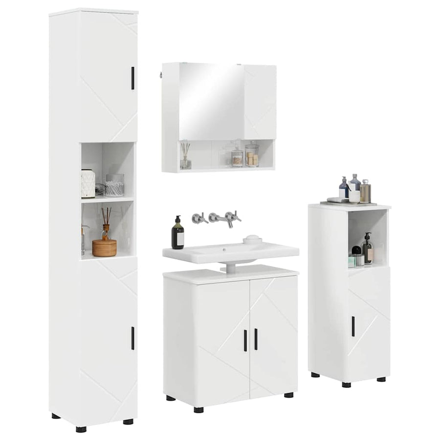 Badkamermeubelset 4 pcs Hoogglans wit Bewerkt hout & Metaal