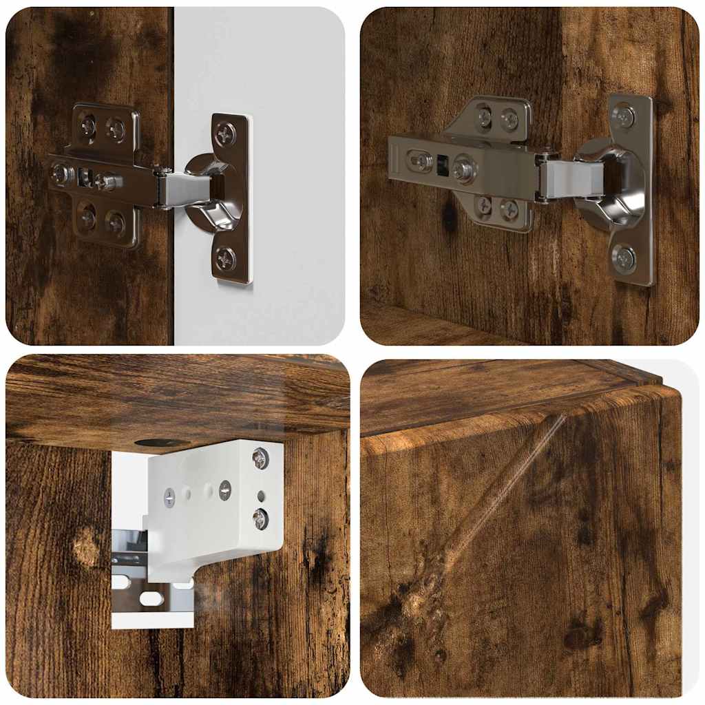 Badkamermeubelset 4 pcs Gerookt eiken Bewerkt hout & Metaal