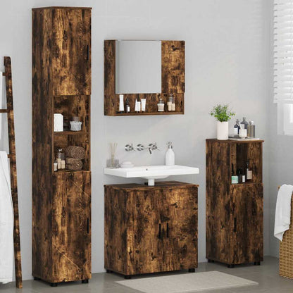 Badkamermeubelset 4 pcs Gerookt eiken Bewerkt hout & Metaal