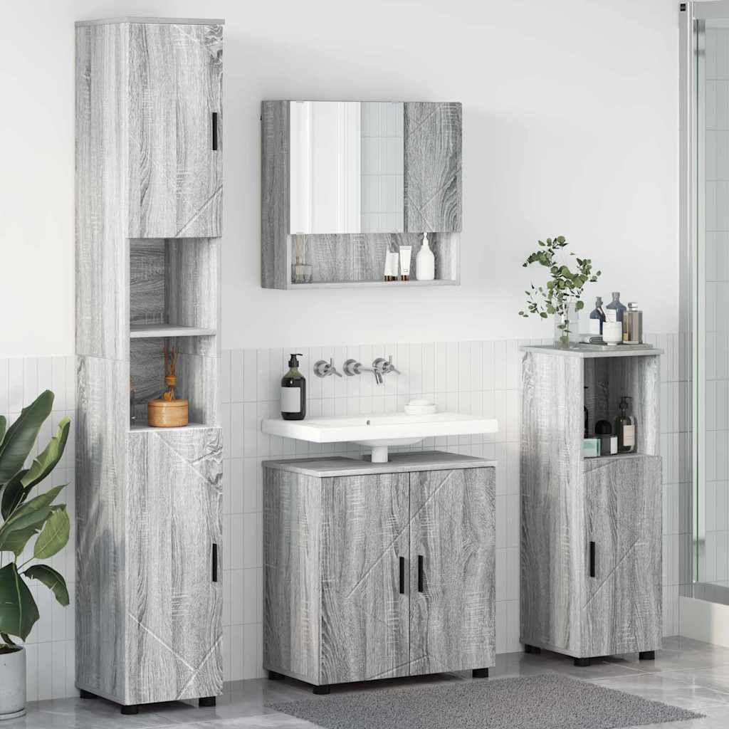 Badkamermeubelset 4 pcs Grijs Sonoma Bewerkt hout & Metaal