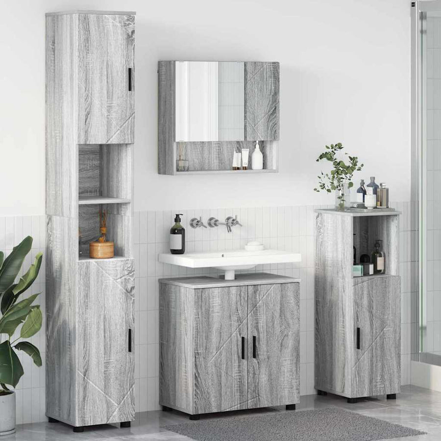 Badkamermeubelset 4 pcs Grijs Sonoma Bewerkt hout & Metaal