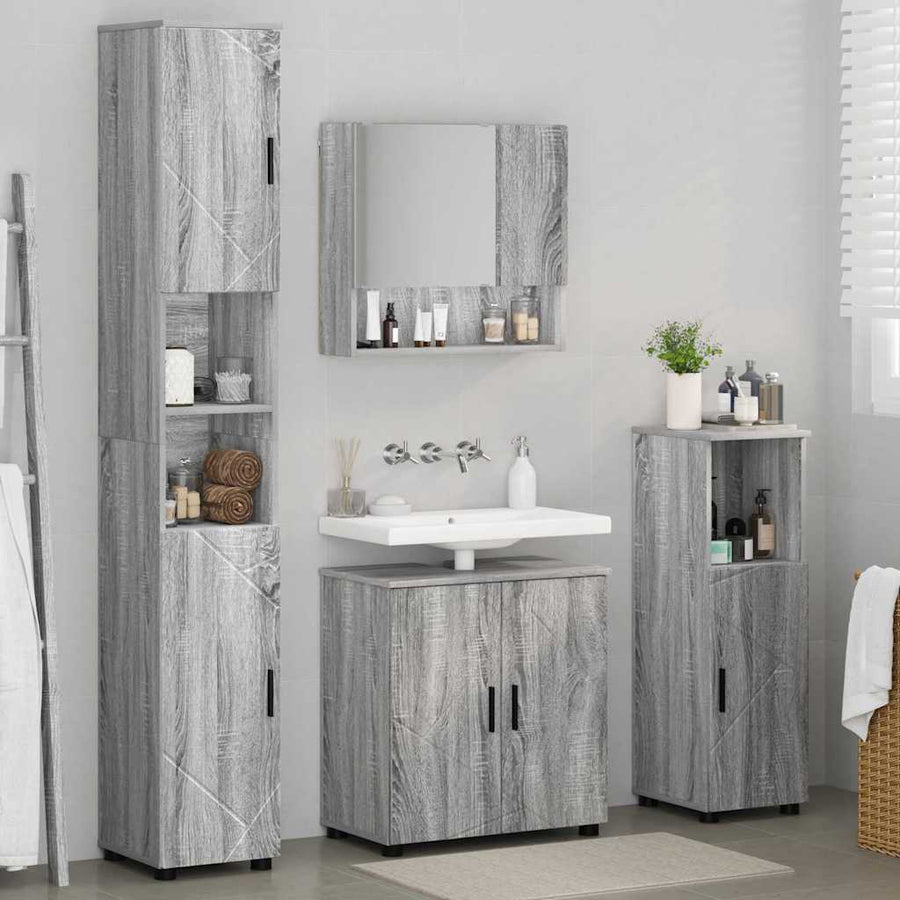 Badkamermeubelset 4 pcs Grijs Sonoma Bewerkt hout & Metaal