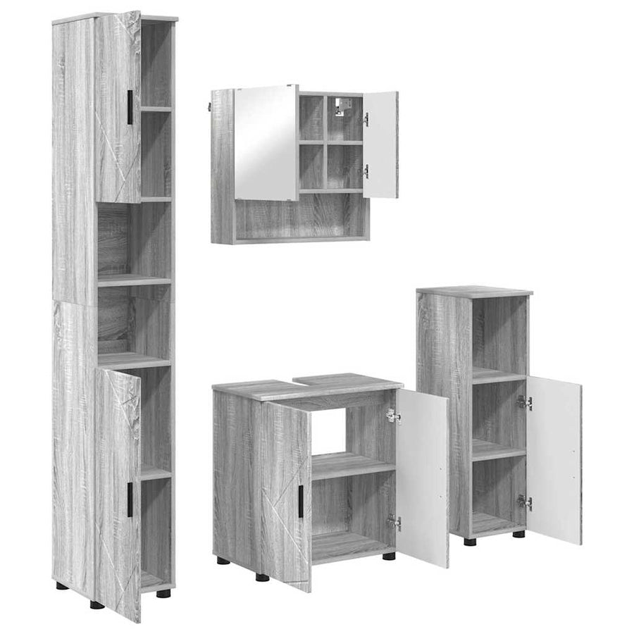Badkamermeubelset 4 pcs Grijs Sonoma Bewerkt hout & Metaal