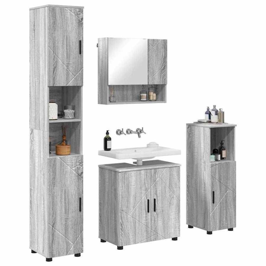 Badkamermeubelset 4 pcs Grijs Sonoma Bewerkt hout & Metaal