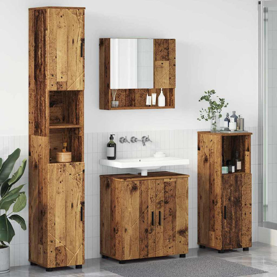 Badkamermeubelset 4 pcs Oud Hout Bewerkt hout & Metaal
