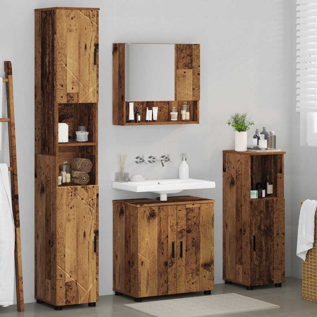 Badkamermeubelset 4 pcs Oud Hout Bewerkt hout & Metaal