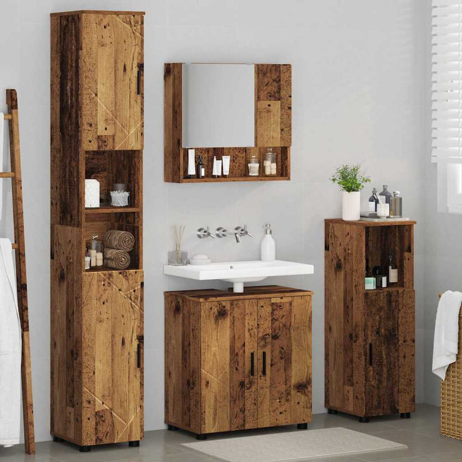 Badkamermeubelset 4 pcs Oud Hout Bewerkt hout & Metaal