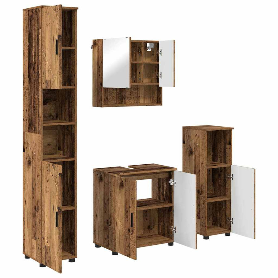 Badkamermeubelset 4 pcs Oud Hout Bewerkt hout & Metaal